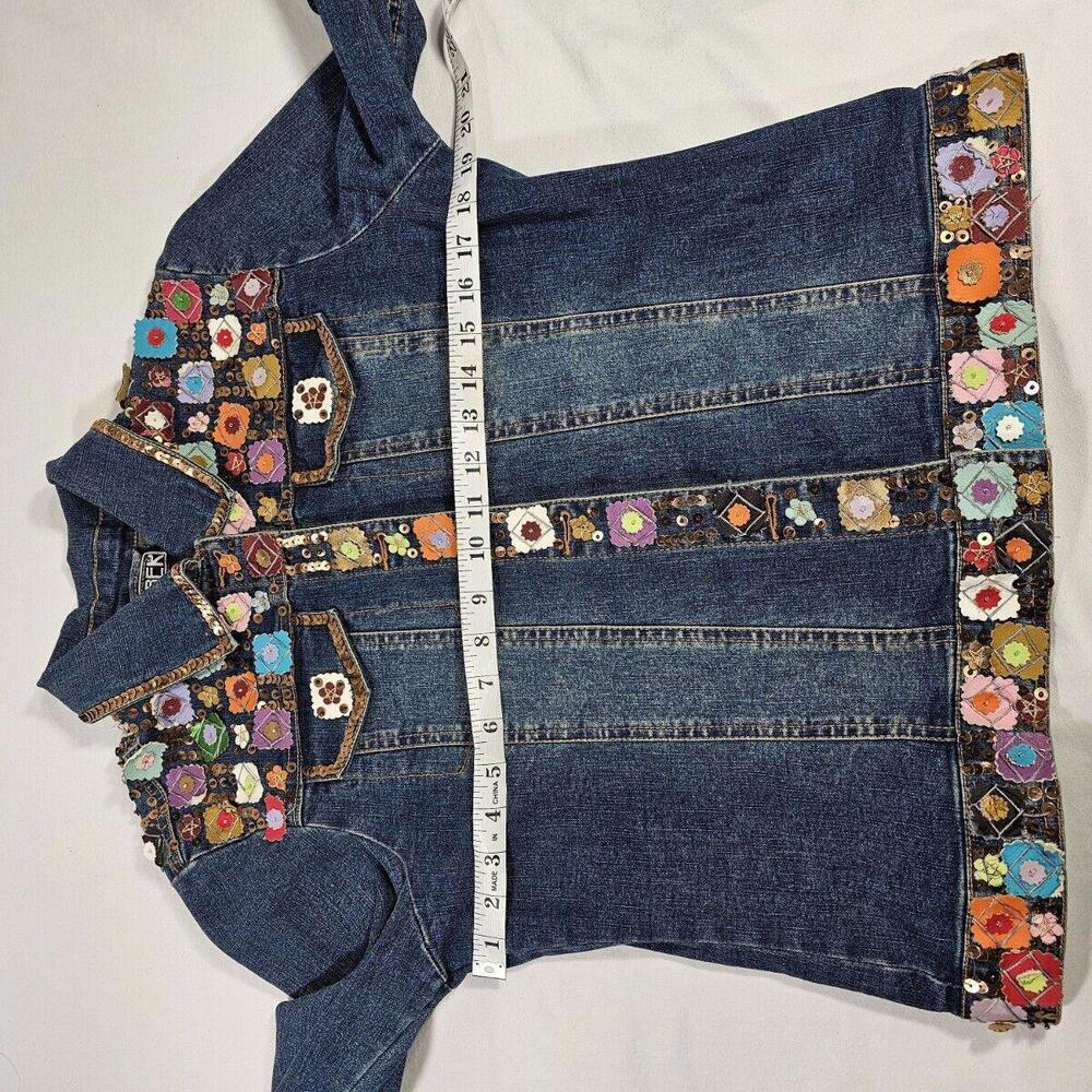 Vintage BERER Embroidered Sequin & Beaded Denim Jean Jacket Size Large - Picture 3 of 9